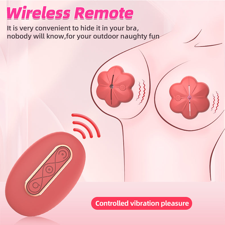 Youngwill-Red Flower Remote Control Breast Vibrator Nipple Clamp