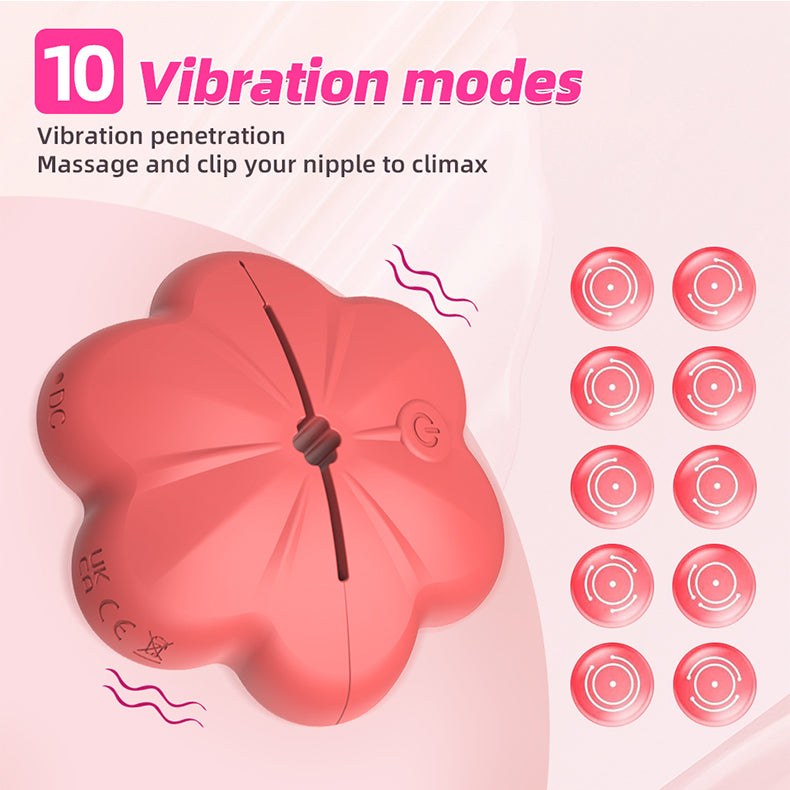 Youngwill-Red Flower Remote Control Breast Vibrator Nipple Clamp