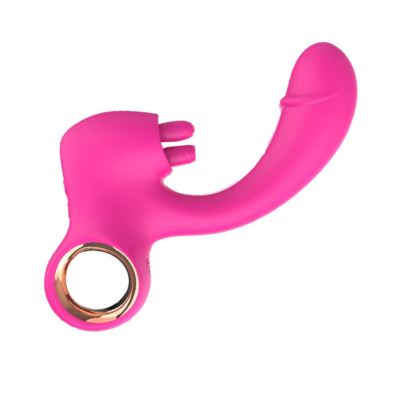 G Spot Dildo Vibrator with 2 Tongue Clit Licker  rose red side view