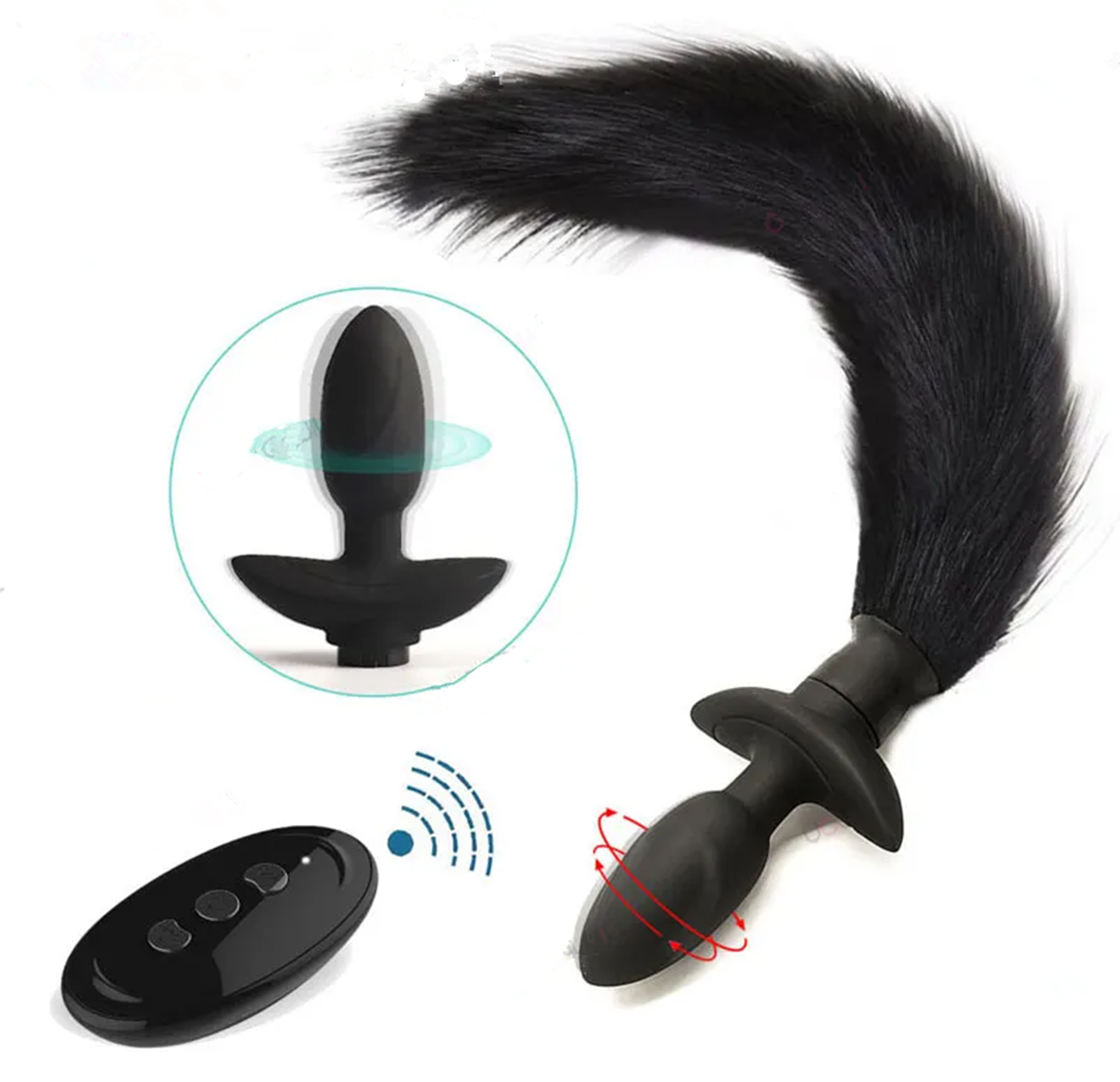 Anal Plug Vibrator With Fox Tail black close up
