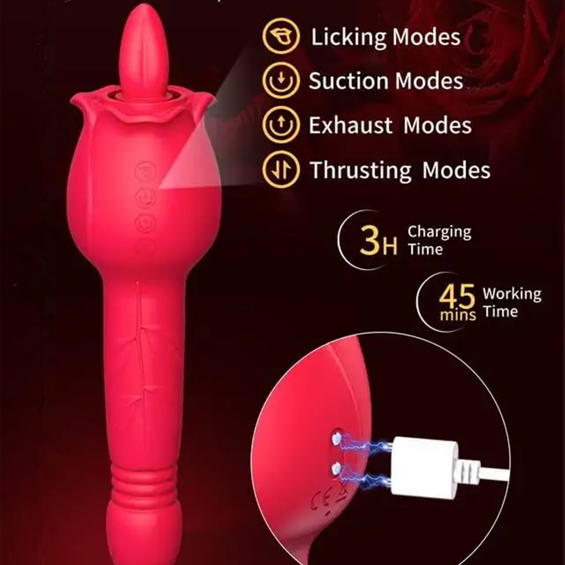 Youngwill 3 in 1 Rose Dildo Vibrator with Suction Cups