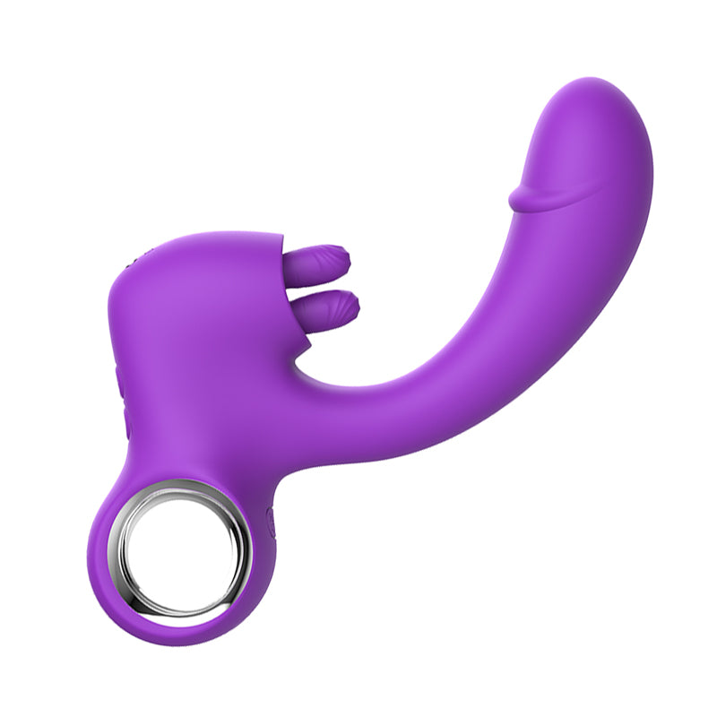 G Spot Dildo Vibrator with 2 Tongue Clit Licker-purple side view