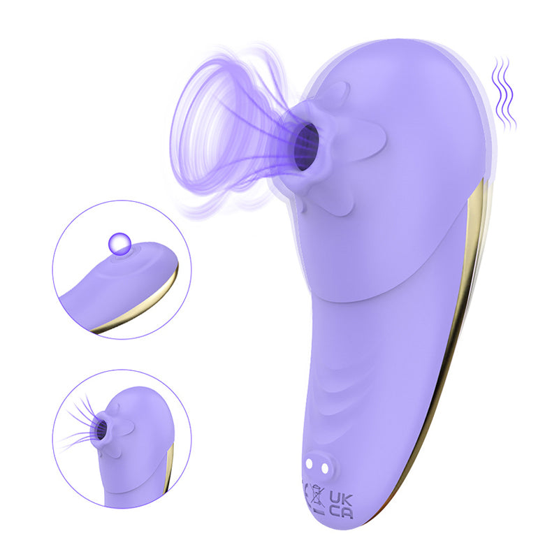 2-in-1 Sucking and Slapping Vibrator Purple function display diagram