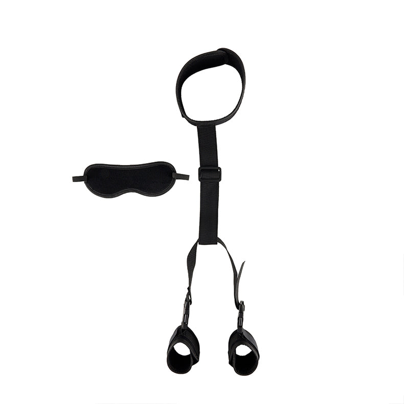 Youngwill BDSM Neck to Wrist Restraints Bondage Set Behind Back Handcuffs Collar with Blindfold Adjustable Bondage Set