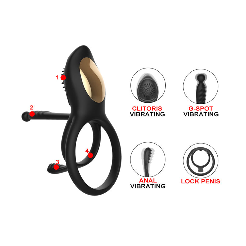 Penis Rings Vibrator Delay Ejaculation Double Cock Ring Sex Toy for Couple-4 points stimulate