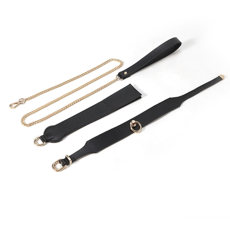 Genuine Leather Bondage SM 9-piece Sex Toy Set-collars