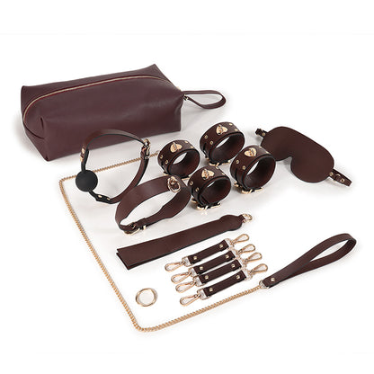 Youngwill Real Leather Bondage SM 9-piece Restraint Sex Toy Set