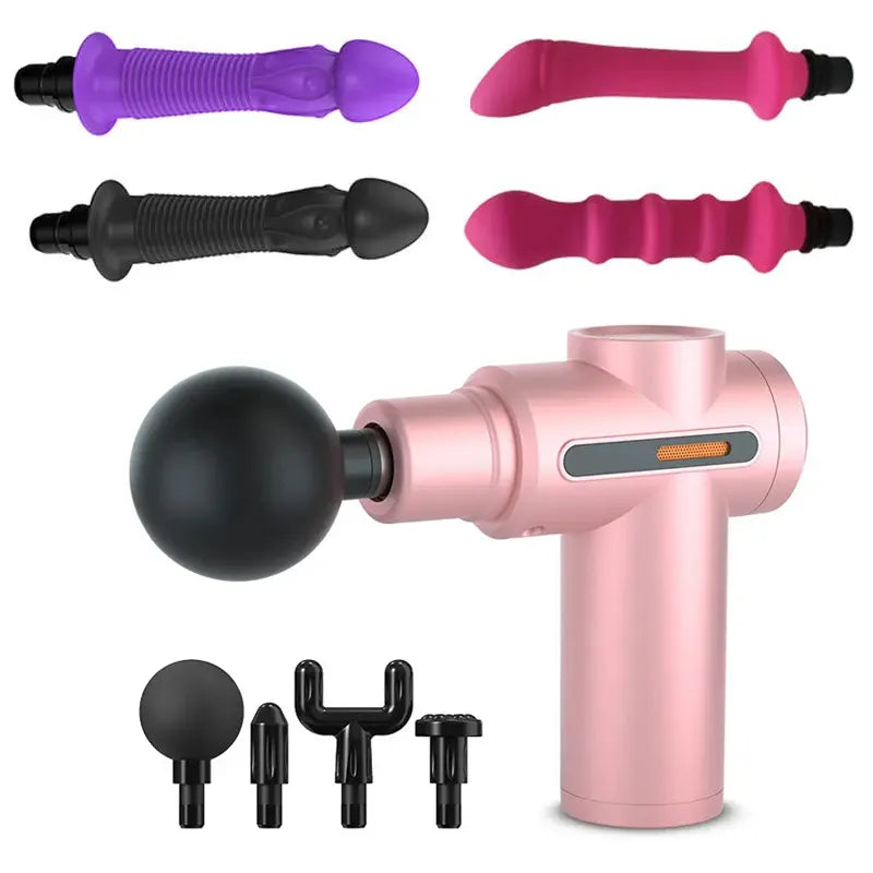 Handheld Fascia Gun-pink classic with dildo