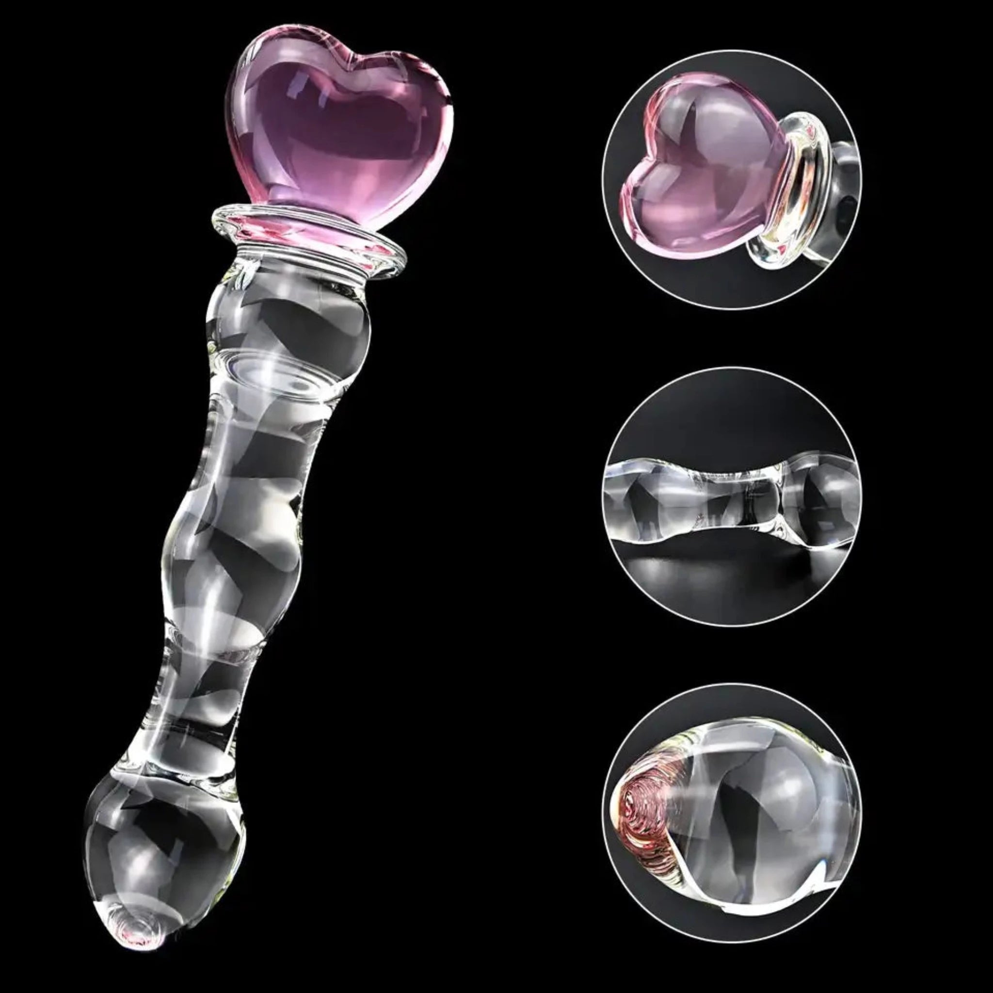 Youngwill Peach Heart Glass Crystal Beads Anal Butt Plug