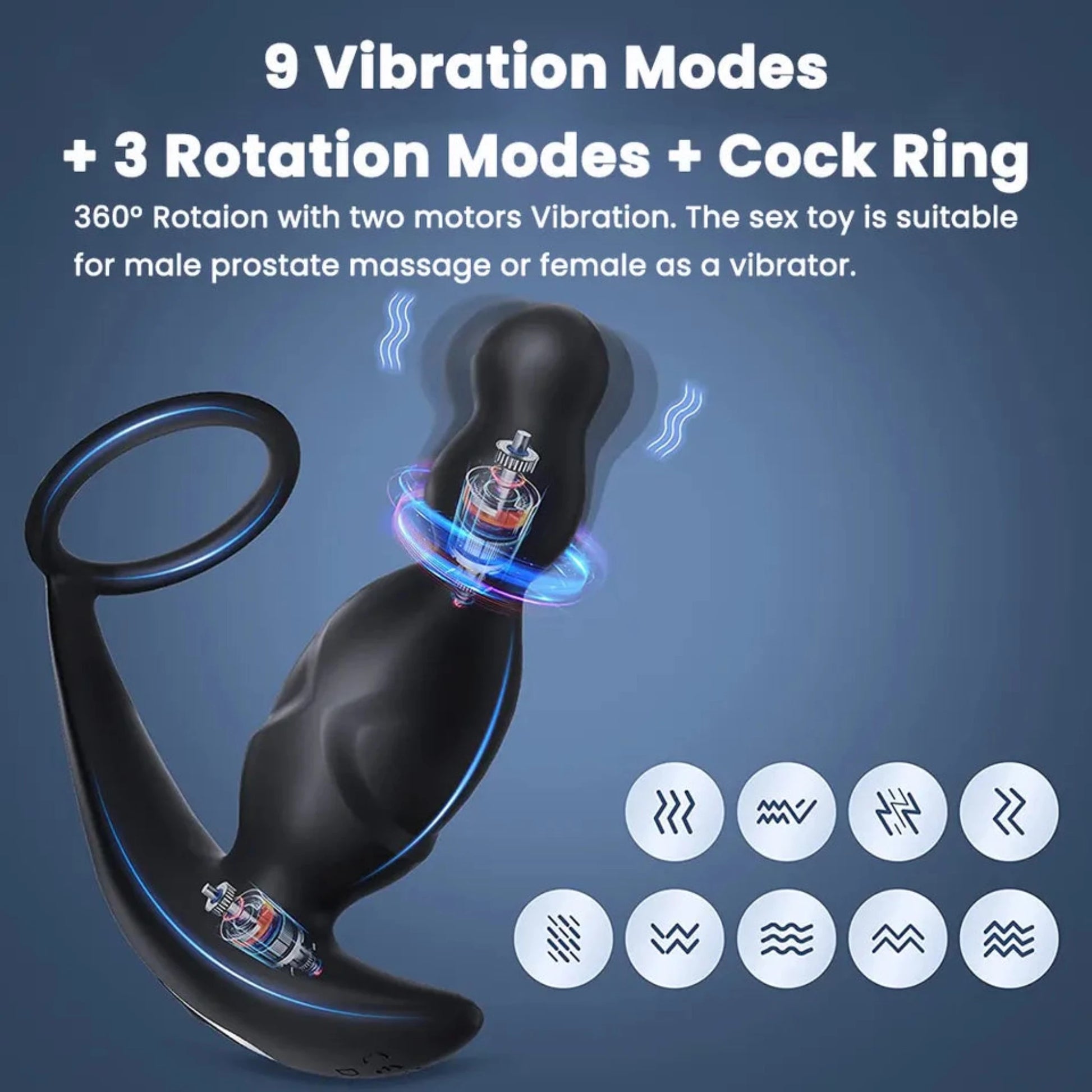 Youngwill APP Rotating Butt Plug Vibrators with Penis Ring
