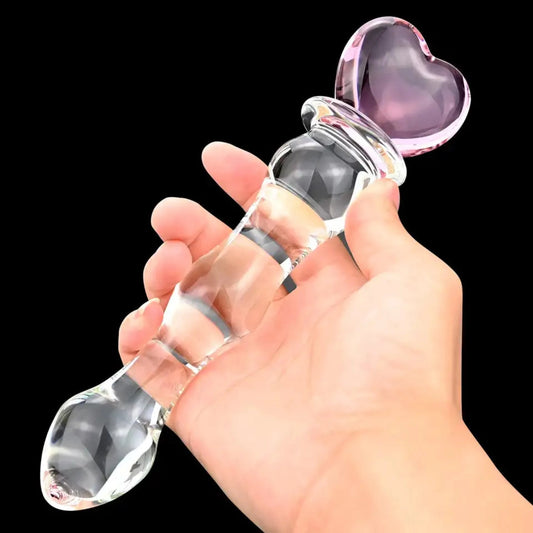 Youngwill Peach Heart Glass Crystal Beads Anal Butt Plug